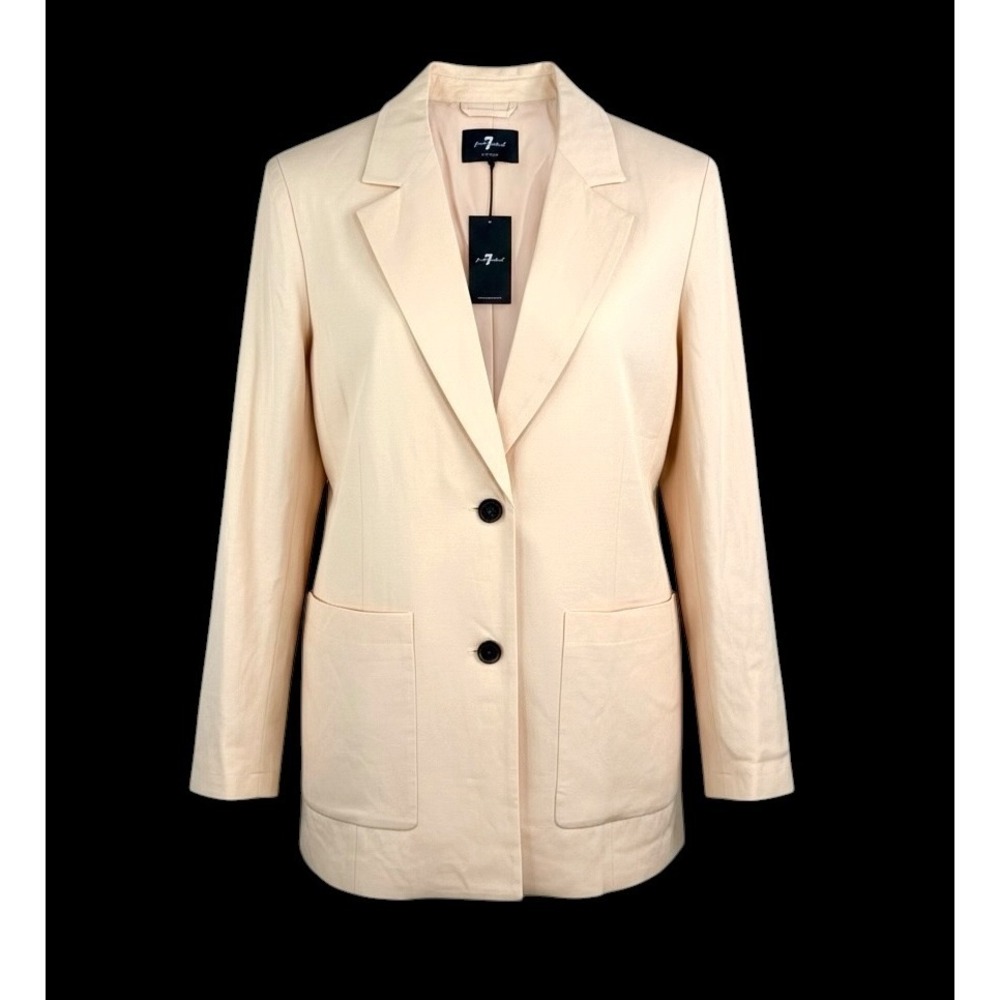7 For All Mankind Blazer sz L‎ Sand Beige Linen Blend relaxed 90s preppy